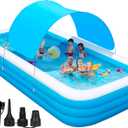 Large Inflatable Pool with Canopy - 145'' x 74'' x 22'' Oversized Thickened Blow Up Pool for Family, Extra Large Swimming Pool with Pump for Backyard, Garden and Outdoor Fun