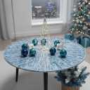 PEMAR 22" Round Mother of Pearl Extra Large Ottoman Tray with Raised Edge, Oversized Decorative Luxury Wooden Serving Tray for Food, Coffee Table, Breakfast in Bed (Blue Sunlight)