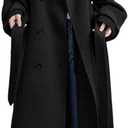 chouyatou Women's Winter Double Breasted Wool Coat Long Sleeve Notch Lapel Midi Long Winter Trench Coat with Belt L