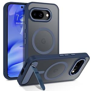 GUAGUA Compatible with Google Pixel 9A Case with Stand, Magnetic Cases Translucent Matte Back Slim Fit Shockproof Protective Invisible Folding Kickstand Phone Case for Google Pixel 9A, Blue