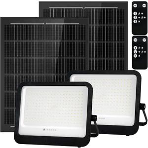 Leddictive 2 Pack LED Solar Lights Outdoor 7000K, 3500LM Solar Powered Flood Lights with 3 Modes, Dusk to Dawn Outdoor Lighting with Remote, IP65 Waterproof, 16.4 Ft Cable for Yard Garage Porch