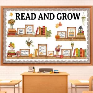Qilery Bookshelf Bulletin Board Set Read and Grow Motivational Classroom Decor Reading Library Bulletin Board Set Inspirational Cutout for Back to School Classroom Decoration