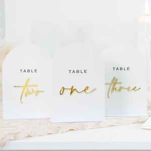 White Arched Wedding Table Numbers 1-10 with Stands, 5x7 Inch White Acrylic Arch Sign with Gold Numbers, Acrylic Table Numbers for Wedding Reception