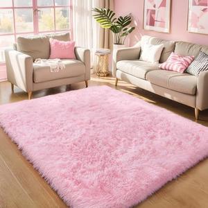 Pink Fluffy 4x6 Area Rugs for Bedroom Girls, Soft Washable Fuzzy Furry Shag Rug for Kids Room, Nursery, Dorm Decor, Cute Plush Carpet for Baby Toddler