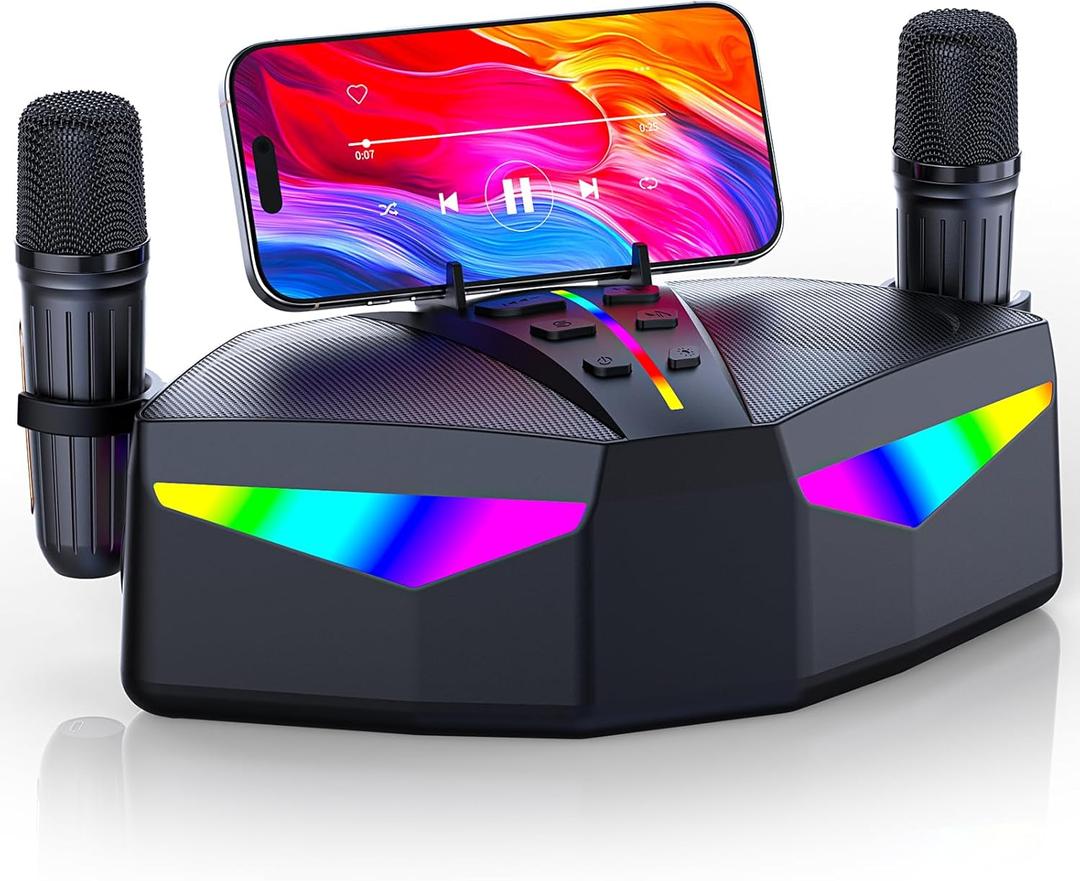 Karaoke Machine, Real 35W Portable Speaker,8H Long Time, 2 Rechargeable Wireless Microphones,LED,Karaoke Machine for Adults & Kids,BT/FM/USB/TF/AUX,for Home Party/Outdoors(CHJ161-Black)