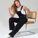roswear Womens Denim Overalls Loose Fit Stretchy Baggy Overall Bib Wide Leg Casual Jean Jumpsuits (Black, M)
