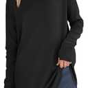 JUSTFASHIONNOW Tunic Tops for Women Casual Long Sleeve Turtle Neck Shirts Thumb Hole Curved Hem Tops Fall Fashion, XXL