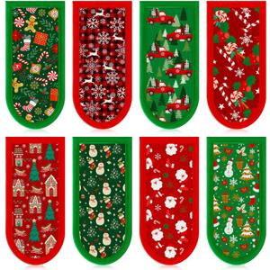 Patelai 8 Pack Christmas Cast Iron Skillet Handle Covers Red Green Hot Pot Handle Holder Cover Heat Resistant Non Slip Cast Iron Skillet Potholders Sleeves Protector for Kitchen Cooking Baking BBQ