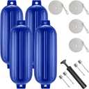 8.5 x 27 Inches Twin Eyes Ribbed Boat Fenders 4 Pack Boat Fenders Bumpers with Lines and Pump to Inflate for Docking