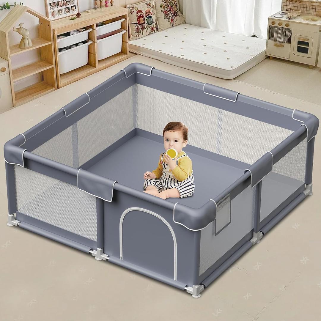 Baby Playpen 50x50 Inch, Playpen for Babies and Toddlers Baby Playpen Fence Playard Activity Center, Without MAT Included (50x50 Inch, Grey)