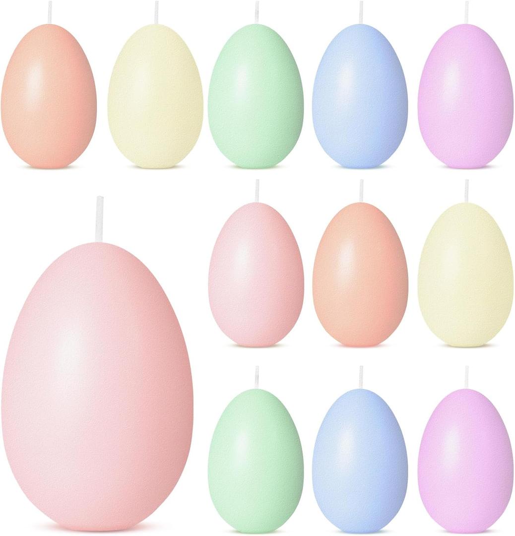 Rossesay 12 Pcs Easter Egg Votive Candles 1.8'' x 2.4'' Colored Unscented Egg Shaped Candles Smokeless Tealights for Easter Party Home Decoration Supplies (Macaron Style)