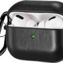 V-MORO Compatible with Airpods Pro 2 Case Cover Genuine Leather AirPod Pro 2nd Generation Case Men [Front LED Visible] iPod Pro Leather Protective Covers Ear Skin Black