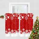 YOSTEV Christmas Kitchen Curtain 2 Panels Set, Red Snowflakes Velvet Curtains for Cafe Window, Winter Holiday Treatment Rod Pocket Thermal Insulated Room Darkening, 26x45 Inch