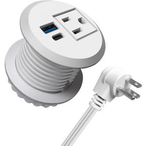 2 inch Desktop Power Grommet with 20W USB-C, Fast Charge Recessed Desk Outlet for Conference Countertop Cabinet Nightstand Furniture, 6.5FT Extension Cord, 45Flat Plug, ETL Listed (White)