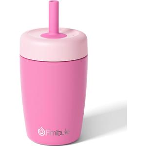 Fimibuke Kids & Toddler Cups Spill Proof, 12 OZ Insulated Sippy Cups for Toddlers Boys Girls, BPA-Free Toddler Straw Tumbler, Stainless Steel Kids Water Bottle with Twist Lids & Silicone Straw (Pink)