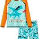 UMELOK Toddler Boys' Swim Rashguard 5t Bathing Suit Boys Long Sleeve Swimming Trunks Rash Guard Set Kids Swimwear Set Orange/ Shark 5T