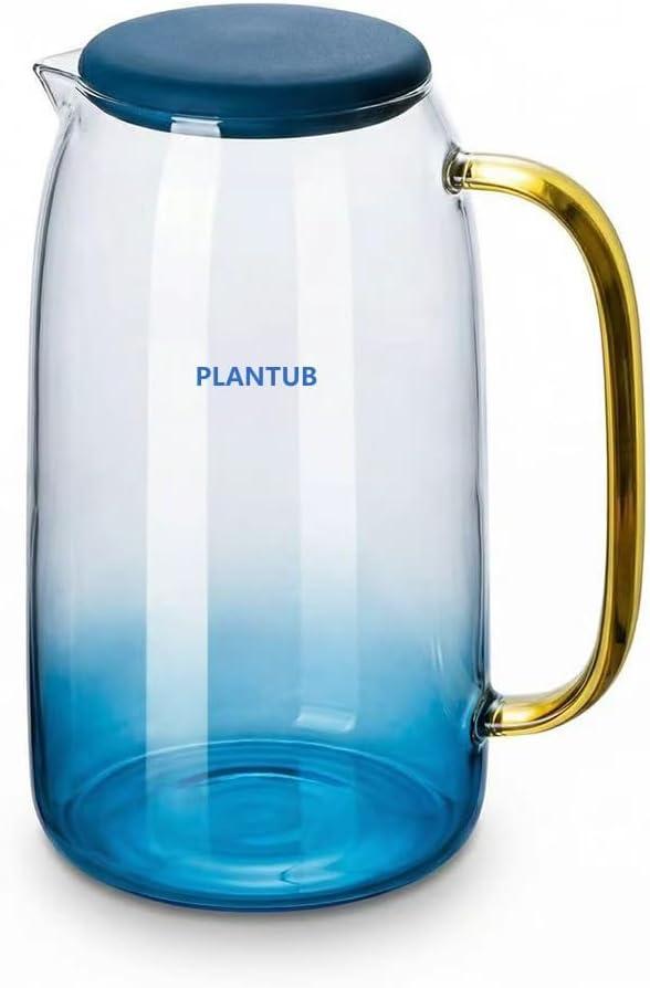 1.5L Borosilicate Glass Water Pitcher, Food-Grade PP Lid, Shatterproof Leak-Proof, Wide Mouth, Nordic Gradient Blue, Fridge Safe (EXP 04/02/28)