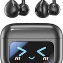 Open Ear Clip Headphones Wireless Earbuds Bluetooth 5.4 Sports Earphones with Wireless LED Touch Screen Waterproof in Ear Earphones for Pad Tablet Laptop Android/iOS Phones (Black)