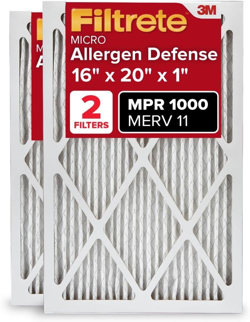 Filtrete 16x20x1 Air Filter, MERV 11, MPR 1000, Allergens & Pet Dander, 3-Month AC and Furnace Filters, Cleaner Air, Reliable Airflow, 2 HVAC Filters (Actual Size 15.68 x 19.68 x 0.81 in)