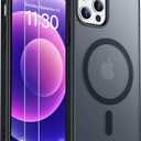 SPIDERCASE for iPhone 12 Case for iPhone 12 Pro Case, Magnetic Translucent Matte Case with 2PCS Tempered Glass Screen Protector Slim Phone Case for iPhone 12/12 Pro 6.1'', Black