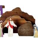 EAZZ Empty Tomb Easter Scene Cross Decoration, Wooden Resurrection Tabletop Decor Set for Religious Home, Office, Shelf & Farmhouse Display