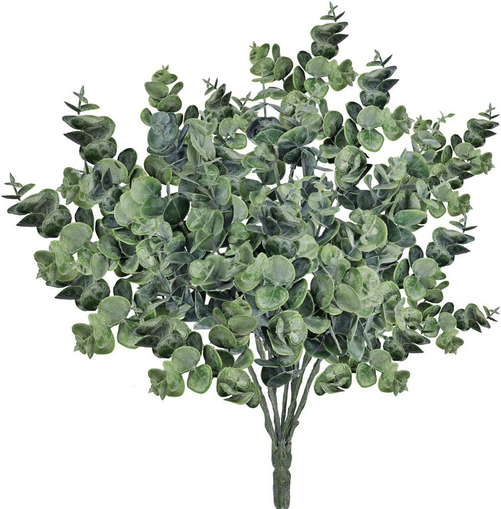 Supla 3 Pcs Realistic Eucalyptus Leaves Bushes Artificial Greenery Stems Faux Eucalyptus Branches in Grey Green 14.6" Tall for Vase Bouquets Wreath Garland Floral Crafts Centerpiece Table Decorations