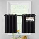 RYB HOME Black 100% Blackout Curtain 36 inch Long, Thick Thermal Insulated Curtains Over Sink for Kitchen, Total Blackout Heavy Privacy Drapes for Cafe/Basement/Bathroom, Grommet, W52 x W36, 2 Panels