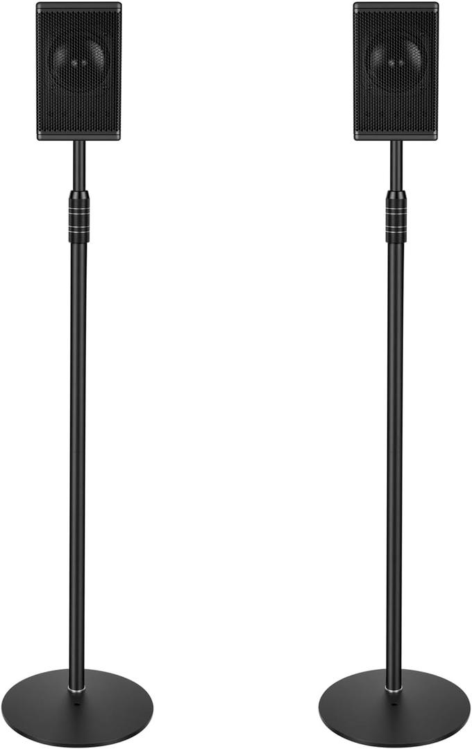 Speaker Stands,All Metal Speaker Stands Pair for Satellite & Small Bookshelf SpeakersAdjustable Height from 33" to 48",Holds up to 8.8 lbs,Easy DIY Assembly,HD-718,2 Packs,Black