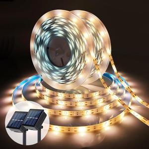 Solar LED Light Strip Outdoor Tape Rope Lights Waterproof 10ft Garden Path Decorative Lighting with 8 Modes for Outside, Wrap, Party, Stair, Step, Gazebo, Yard, Wedding, Christmas, 2 Pack (Warm White 9.8ft)