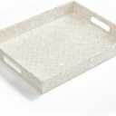 CHI AN HOME Capiz Decorative Tray 15.8” x 11.8” x 1.8" Rectangular Tray, Natural Handmade Serving Tray with Handles for Coffee Tables, Ottoman, Vanity, Kitchen, Coastal Boho Home Decor, White