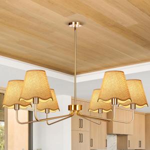 39" Boho Rattan Chandelier 6-Lights Boho Dining Room Light Fixture Vintage Rustic Industrial Pendant Light, Large Adjustable Chandelier Ceiling Lighting for Kitchen Island Living Room Bedroom