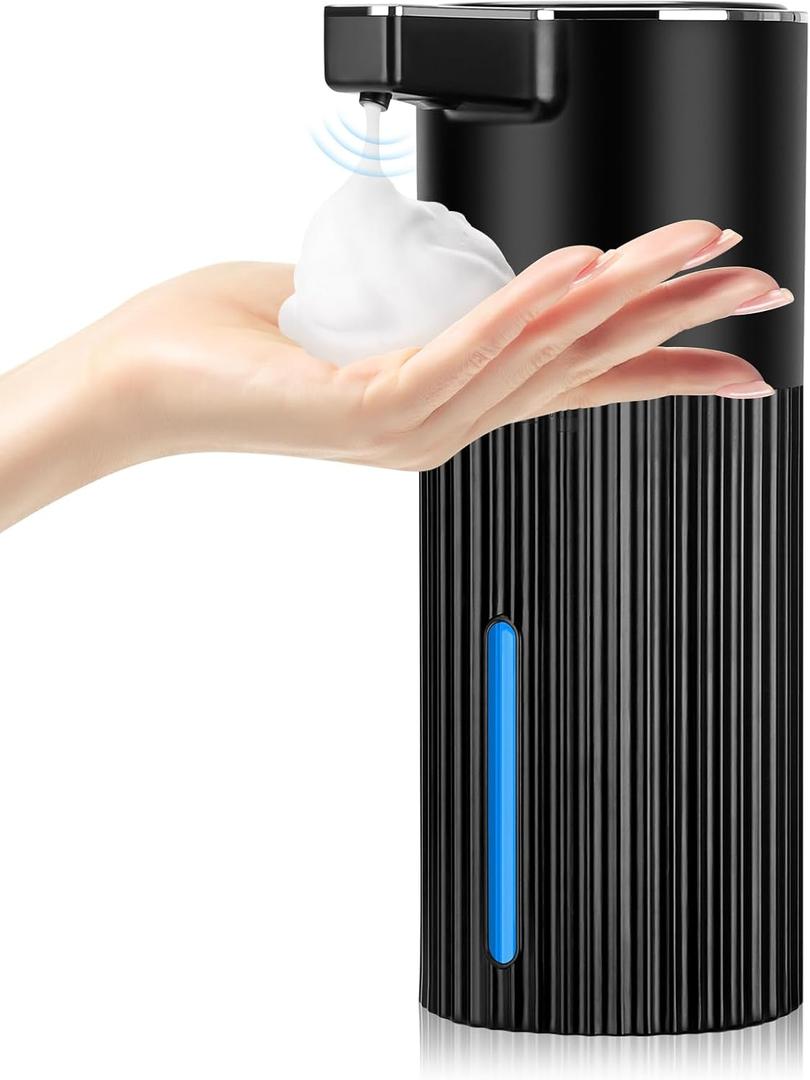 Automatic Soap Dispenser Foaming Touchless: 14oz Plastic - 4 Level Adjustable Wall Mount Foam Rechargeable Electric Auto Smart Black Soap Dispenser - Bathroom Kitchen Hand Dish Lotion