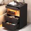 Yusong Night Stand, Bedside Table, LED Nightstand with Charging Station, Modern Night Stand, Wood Sofa Couch End Side Table with 2 Pull-Out Shelf (Black 001), 13.8 inches x 15.8 inches x 23.6 inches