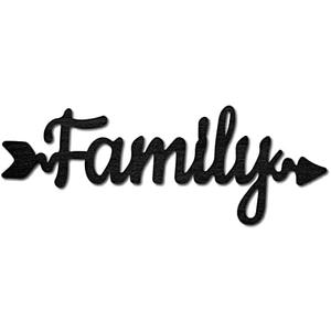 CREATCABIN Wood Cutout Family Arrow Sign Laser Cut Wooden Wall Decor Sculpture Hanging Decor Wall Art Decoration for Home Gallery Office Front Door Black 11.9" x 4.3"