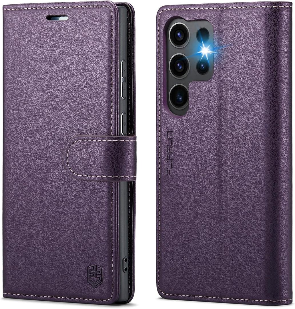 FLIPALM Wallet Case for Samsung Galaxy S23 Ultra, RFID Blocking Credit Card Holder, PU Leather Folio Flip Kickstand Protective Shockproof Cover for Samsung S23 Ultra (Purple)