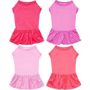 4PCS/Pack Dog Dresses Shirts Pink for Small Dogs Girl Female Purple Red Puppies Doggies Kittens Skirts Spring Summer Clothes Pet Apparel Cat Sundress Stretchable Outfit S