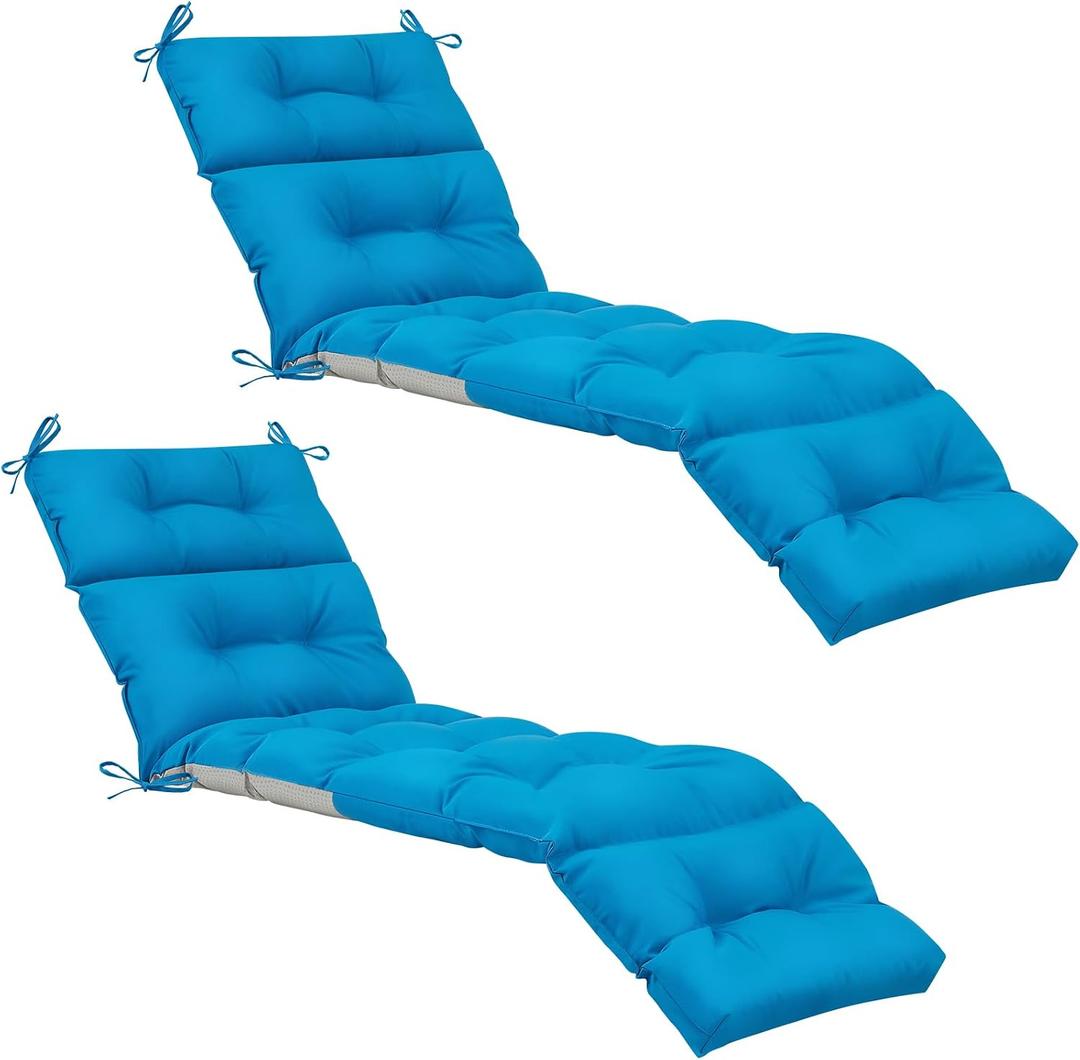 Kigley Chaise Lounge Cushions Outdoor, 75 x 22 x 5 Inches Patio Lounge Chair Cushions, Water-Repellent and Fade-Resistant, Tufted Summer Seasonal Replacement(Solid Color,Light Blue,2 Pcs)