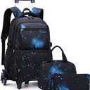 3Pcs Galaxy Boys Rolling Backpack Set with Lunch Bag, Galaxy Print Kids Backpack for Boys with Wheels