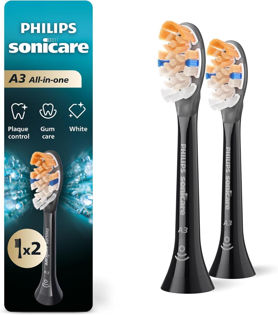 Philips Sonicare A3 All-in-One - Genuine Replacement Electric Toothbrush Heads, Black, 2 Pack, HX9092/95