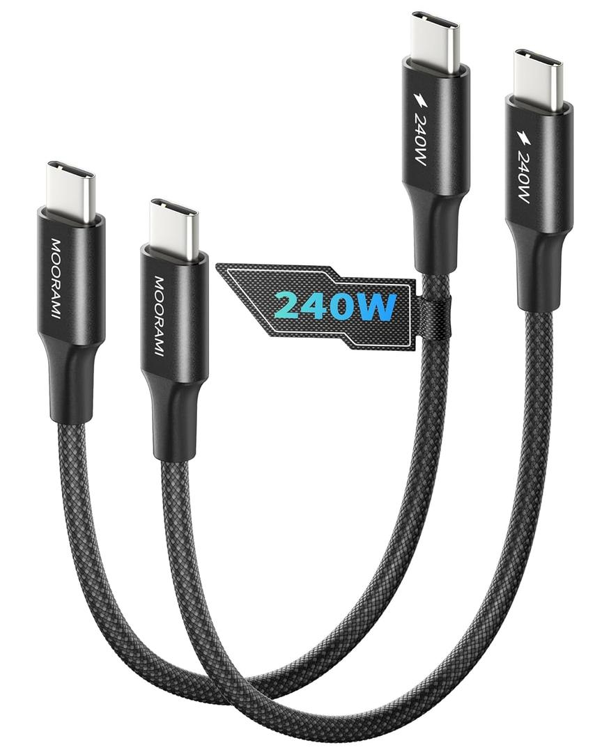 2-Pack 0.5ft Short 240W USB C to USB C Cable, Portable 6-inch PD 3.1 Fast Charging Cord Compatible for Power Bank, iPhone 17/16/15, Samsung, 48-Braided 480Mbps Data Cable for Pocket Charging