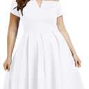 LALAGEN Women's Plus Size Vintage 1950s Party Cocktail Wedding Swing Midi Dress (Large, White)