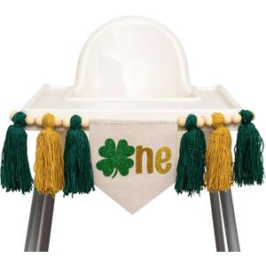 Lucky One High Chair Banner - St Patricks Day Birthday Highchair Banner, Clover Shamrock Tassel Banner for First Birthday Decoration, Party, Anniversary, Cake Smash, Photo Prop...