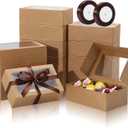 COTOPHER 30Pcs Cookie Boxes with Ribbons, 9x6x3 Inch Bakery Boxes with Window, Brown Treat Containers for Pastries, Chocolate Covered Strawberries, Dessert, Easter Candy, Muffins, Donuts