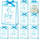 Sinload 25 Pcs Baby Shower Gifts Bags for Guests Clear Plastic Gift Bag with Die Cut Handles Reusable PP Flower Bag with Ribbon for Gender Reveal Party Guest Gift, 7x10x3.15 Inch(Boy)