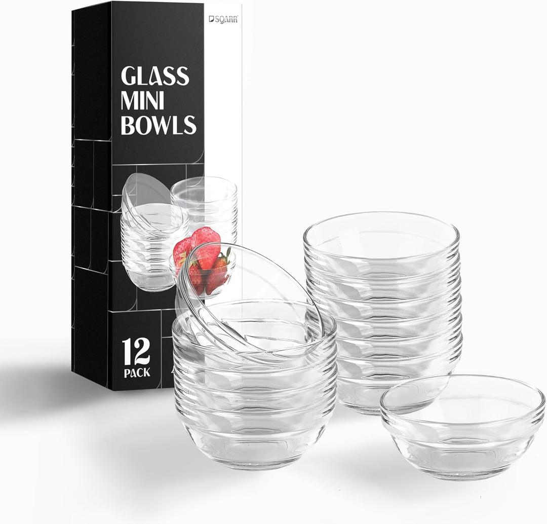 Mini Glass Prep Pinch Bowls, 3.5 inch 4 oz Clear Glass Bowls for Condiments, Small Glass Bowls, and Pinch Bowls (12 Pack)