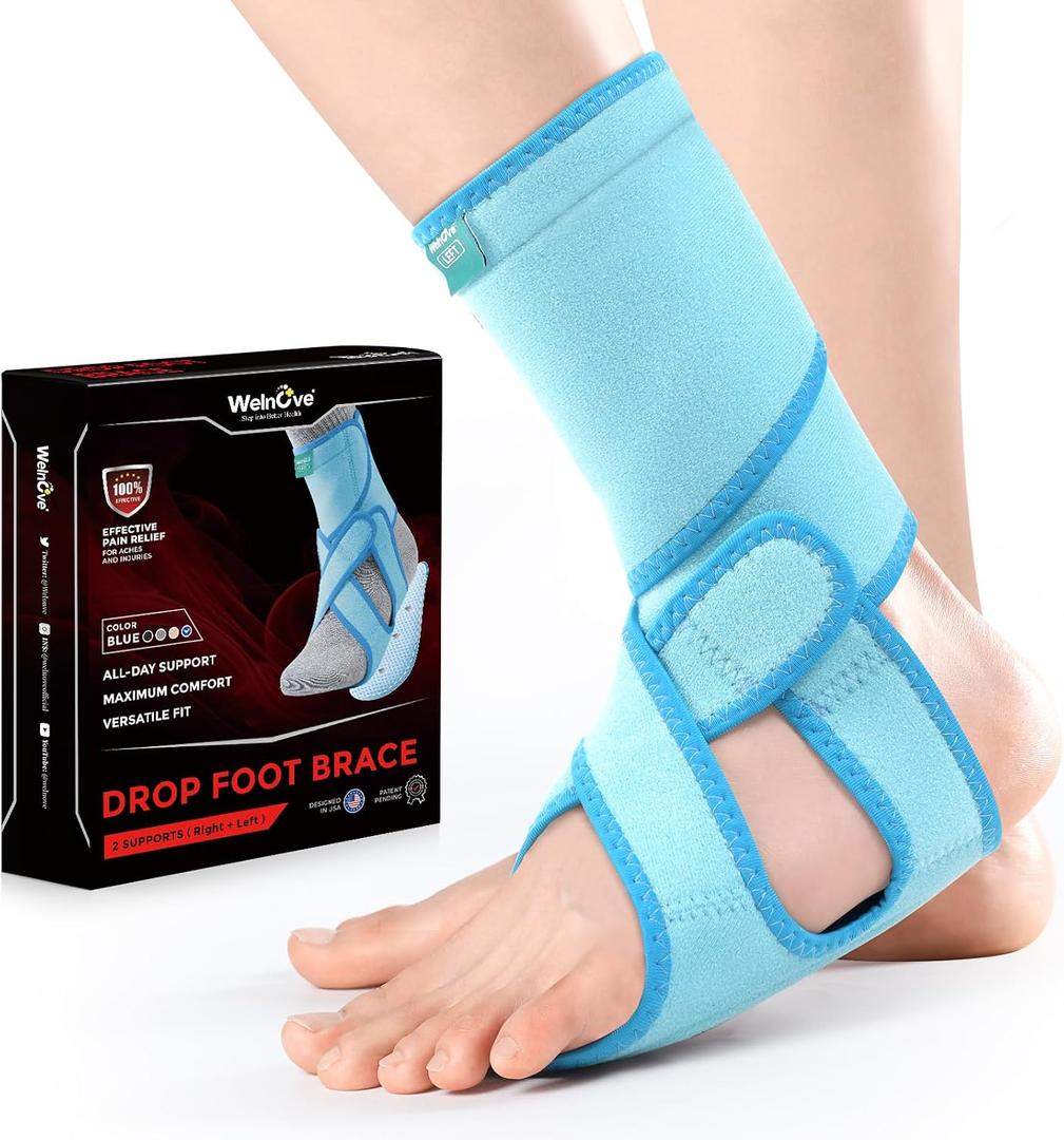 Welnove 2 Pack Drop Foot Brace with Arch SupportAFO Brace for Walking Relieve the Instability of Lower Limbs by Foot Drop, MS, TBI, Spinal Cord Injury, Cerebral Palsy(Blue, Include Left and Right)