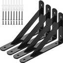 Heavy Duty Shelf Brackets, 8 in X 5 in Wall Mount L Steel Bracket for Floating Shelf, Black, 4 Pack