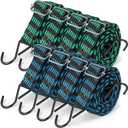 Saintrygo 8 Pcs 80 Inch Adjustable Flat Bungee Cords with Hook Heavy Duty Elasticity Long Bungee Straps 1 Inch Width Latex Straps Anti Rust Metal Buckle Luggage Rope (Green Black, Blue Black)