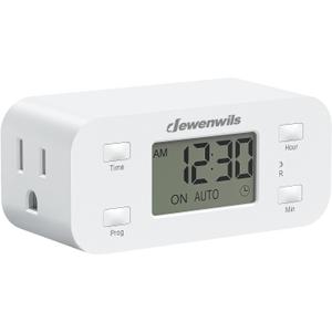 DEWENWILS 24 Hour Programmable Digital Timer Outlet, Timers for Electrical Outlets, Light Timer for Indoor Lamp Fan Aquarium, 1 Grounded Outlet, 125V/15A/1000W, 3 Prong, 1/2 HP, 1 Pack,White