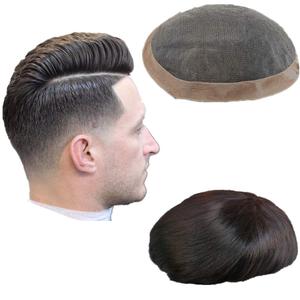 NLW European human hair mens toupee Mono base with NPU around human hair replacement system 8x10" Straight hair pieces for men #1b Off black
